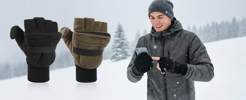 Flammi Men's Convertible Gloves, 3M Thinsulate Thermal Polar Fleece Mittens with Flip-Thumb for Hunting, Hiking, Fishing