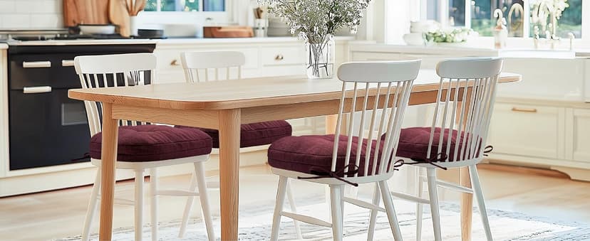 Codi Dining Chair Cushions 4 Pack, Thick Chairs Pads for Indoor Kitchen Room - Washable, Non-Slip Memory Foam Seat Cushion with Ties, 16.5"x16.5"x 3.5", Set of 4, Beige New