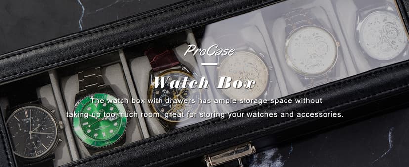 ProCase ProCase Watch Box, 6 Slot Watches Display Case with Drawer, Mens Watch Case with Glass Lid, 2-Layer Mens Jewelry Organizer Storage Holder, Birthday Valentine Gifts for Men -6 Slot, Black