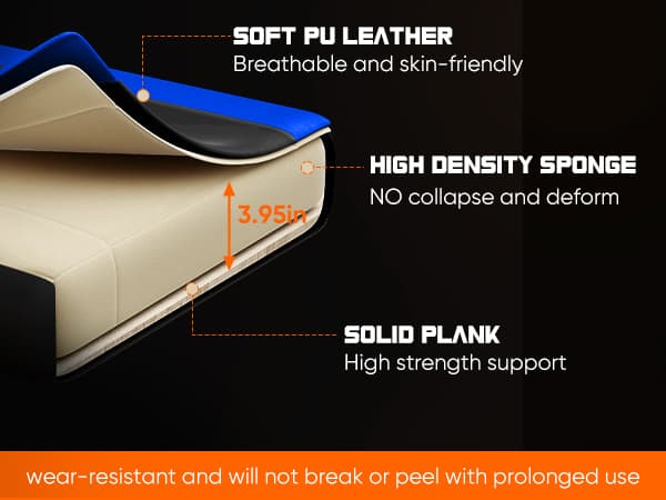 DUMOS Ergonomic Gaming Office Desk Chair with Linkage Armrests for Adults, Height Adjustable Computer Chair with Footrest and Headrest, PU Leather 360° Swivel Recliner with Lumbar Support, Deep Blue