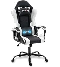 Gaming Chair with Footrest, Ergonomic PC Desk Chair with Headrest and Massage Lumbar Support, Video Game Chair with Height Adjustable High Back for Home Office, PU Leather, White