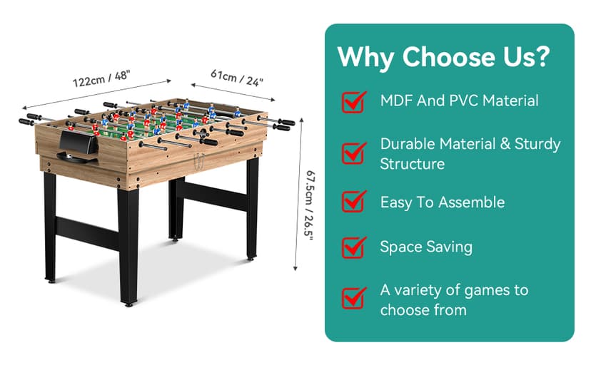 12-in-1 Game Table - 48" Combo Game Table, Ping Pong Table, Foosball Table, Air Hockey Table, Pool Table - Sports Arcade Games with Accessories - Ideal for Game Rooms and Family Game Nights!