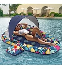 Sunikko X Pool Floats Adult 2 Packs Fabric Heavy Duty Inflatable Pool Chair Hammock, Blow Up Floaties for Adults, Hawaii Flower Floats for Pool Floating, Party Summer Toys Water Beach Lake Fun