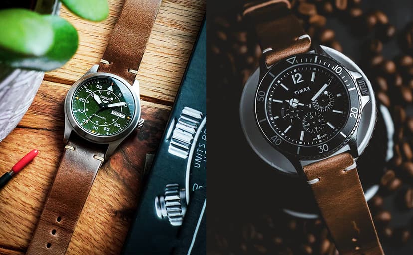 hemsut h Leather Watch Bands for Men, Horween Quick Release Leather Watch Strap Vintage Watch Replacement Wrap of 18mm, 20mm, 22mm