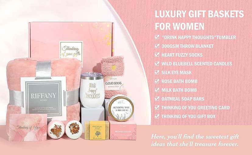 Birthday Gifts for Women, Unique Happy Birthday Gift Basket Self Care Package Bday Ideas with Luxury Flannel Blanket for Mom Her Best Friends Sister Wife Friendship