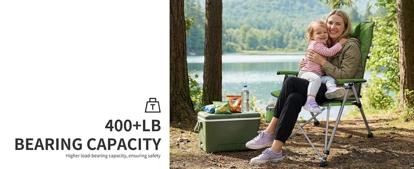 Folding Camping Chair with Cup Holder and Storage Bag, Heavy Duty Support 400 LBS, Oversized Collapsible Portable Adjustable Back Support Camping Chair for Outdoor Lawn Patio Balcony