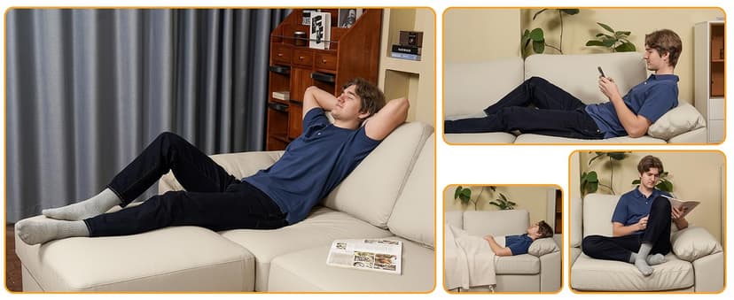 EASE MOOSE Oversized Modular Sectional Sofa,Leather Sectional Couch with Deep Seat,Extra Large U Shaped Couch,Faux Leather Material Sofa Modern Comfy Scratch Resistant,Beige