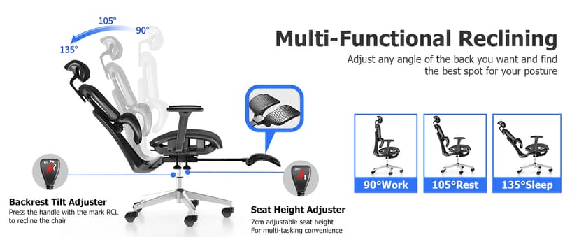 PatioMage Ergonomic Office Chair with Footrest, Big and Tall Desk Chair with Adjustable Lumbar Support, Seat Depth & 3D Armrests, High Back Mesh Computer Chair for Home Office, Black