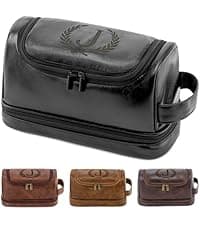 Unique Mens Toiletry Travel Bag Monogrammed Initial PU Leather Waterproof Shaving Bag for Toiletries Accessories Personalized Retirement Anniversary Thank You Gifts for Men Husband Him (R)