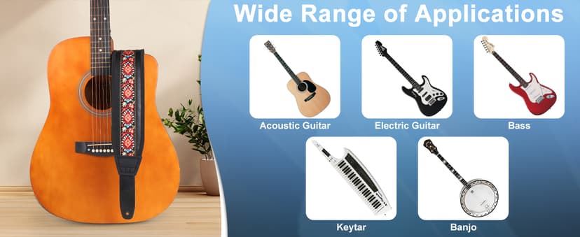 Guitar Strap and Bass Strap, Embroidered Guitar Strap, Adjustable Strap Length, Equipped with 3D Sponge Filled Foam Pad, Comes with 4 Picks + 2 Strap Locks, Best Gift for Guitar Players, Vintage Red