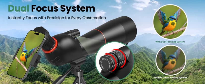 Gosky 20-60×85 Spotting Scope with Tripod - Phone Adapter, Dual Focusing Spotter Scope for Bird Watching, Wildlife Scenery (Black)