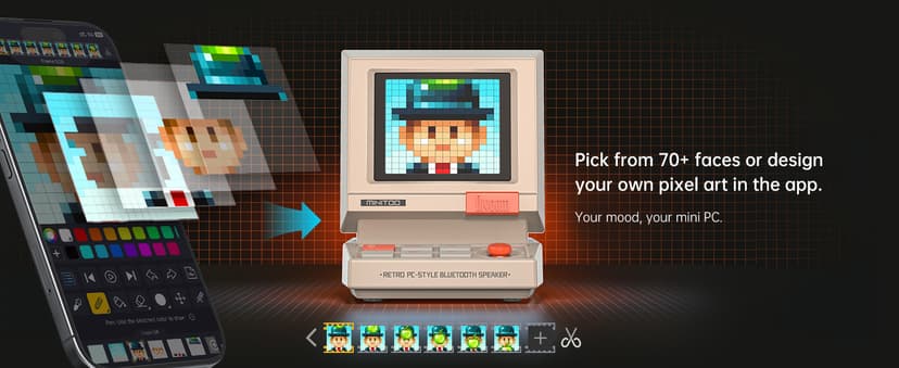 Bluetooth & USB Audio, Alarm/White Noise Clock, Desk Setup Gifts for Gaming Divoom MiniToo Retro PC-Style Computer Speaker, Pixel Screen with DIY Faces B0FRF3XGQ4