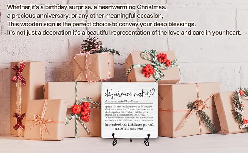 Difference Maker Gift, Inspirational Gifts Coworker Gifts For Women, Therapist Gifts, Office Christmas Gifts, Wood Plaque Sign With Stand (HG01)