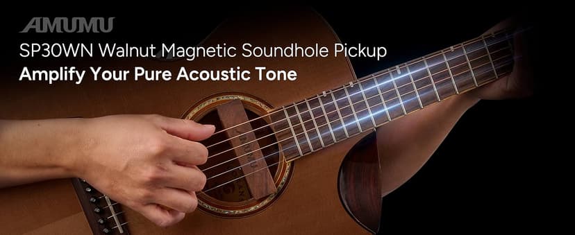 AMUMU SP30WN Walnut Woody Soundhole Pickup with Neodymium Magnet for Acoustic Guitars – Single Coil, Passive, Battery-Free, Clear & Balanced Acoustic Tone