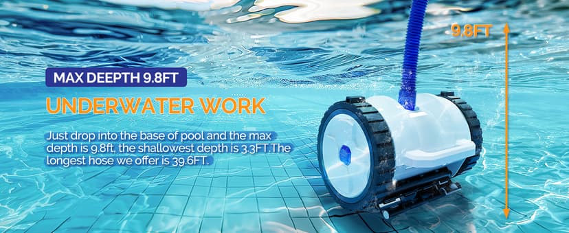 VINGLI Pool Vacuum Cleaner, Suction Side Wall-Climbing Sweeper for Ground&Inground Pools, Automatic Pool Vacuum with 39.6ft Tangle-Free Hose (Navy Blue&White)