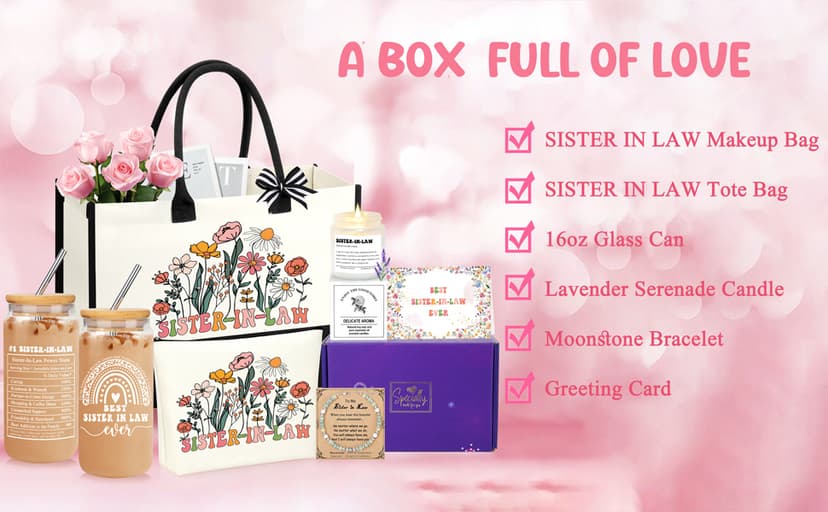 Sister In Law Gifts, Christmas Birthday Mothers Day Unique Gifts for Sister In Law Basket Set of 6