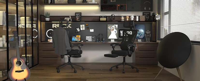 Ergonomic Office Chair with Footrest - Adjustable Lumbar Support & Headrest, 90-160° Reclining Mesh Back Computer Chair - Home Office/Gaming, 350lbs Capacity
