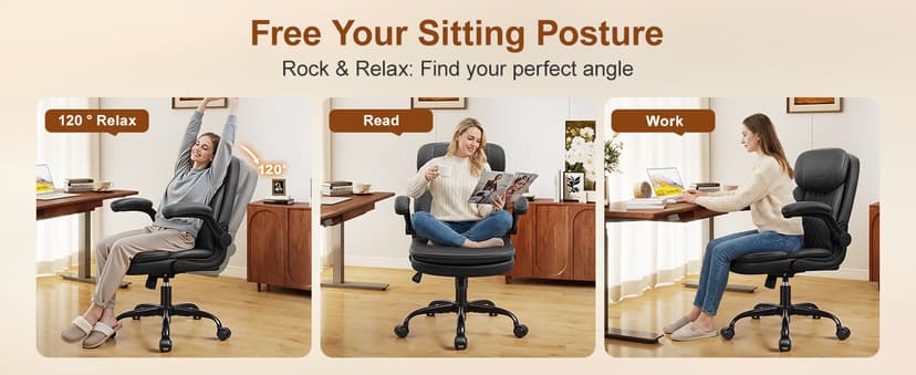 Leather Office Chair, Upgraded PU Computer Desk Chairs with Double-Layer Seat Cushion and Neckrest, 360°Swivel, Ergonomic Small Gaming Chair with Wheels and Adjustable Armrests for Short People, Black