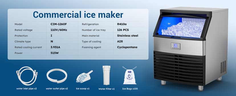 Commercial Ice Maker, 450LBS/24H Ice Machine Commercial with 120 LBS Storage, Ice Ready in 8-15 min, Under Counter Ice Machine, Commercial Ice Machine Maker for Restaurant/Bar/Cafe/Business