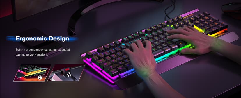 TECKNET Gaming Keyboard, USB Wired Computer Keyboard, 15-Zone RGB Illumination, IP32 Water Resistance, 25 Anti-ghosting Keys, All-Metal Panel (Whisper Quiet Gaming Switch)