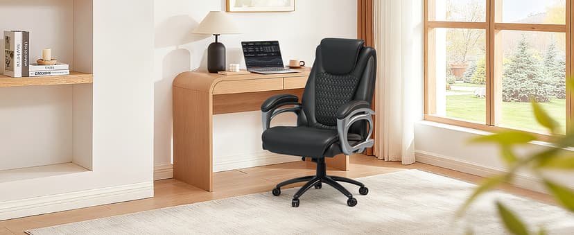 Vogue Furniture Direct Big and Tall Office Chair 500lbs, Heavy Duty High Back PU Leather Desk Chair, Adjustable Height Rolling Wheels Computer Chair for Home Office Work (Black)