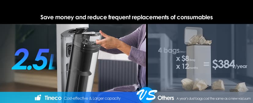 Tineco Pure ONE Station 5 Cordless Smart Vacuum with 2.5L Auto Dust Base, Full-Path Self-Cleaning, 175W Suction, ZeroTangle Tech, iLoop Smart Sensor, Suitbale for Hard Floor & Carpet