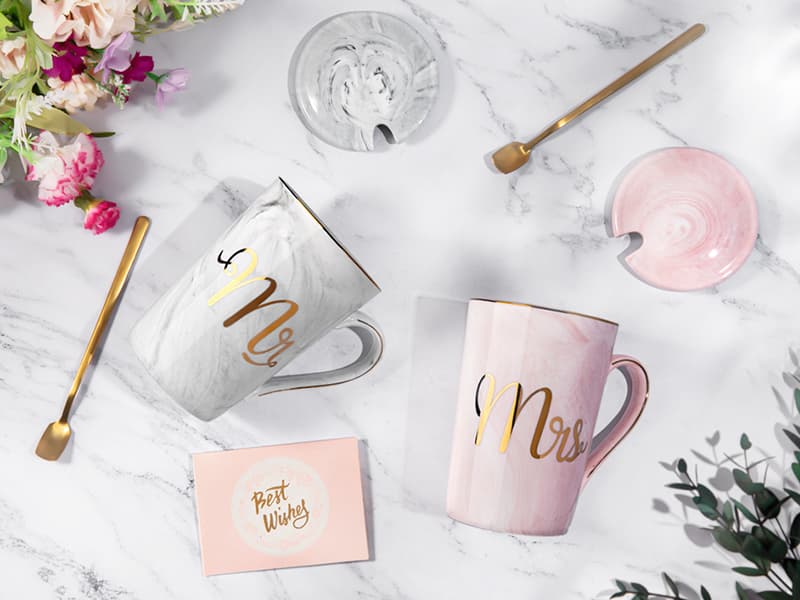 Gifts for Anniversary Bride and Groom, 14oz Ceramic Mr and Mrs Mug Set with Real Gold Foil, Greeting Card, Gift Box Biching Wedding Gifts for Couples 2026, Bridal Shower Engagement Gift B0CF3SG6DX