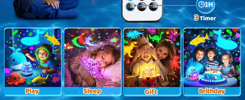 Baby Toys Sensory Toys for Boys Sound Machine Night Light Projector Autism Toys Kids Christmas Gifts | 15 White Noise 3D Films 31Colors Remote Control Night Light for Kids, Baby Boy Gifts Egg Light