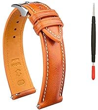 Gomvadr Italian Leather Watch Band Tuscany Natural Vegetable-Tanned Top Grain Genuine Leather Strap,18mm 19mm 20mm 21mm 22mm XL XXL Quick Release Replacement Watch Bands for Men and Women Thick and Soft