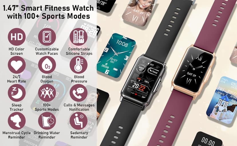 Smart Watch Health Fitness Tracker with 24/7 Heart Rate, Blood Oxygen Blood Pressure Sleep Monitor, 115 Sports Modes, Step Calorie Counter Pedometer IP68 Waterproof for Android and iPhone Women Men