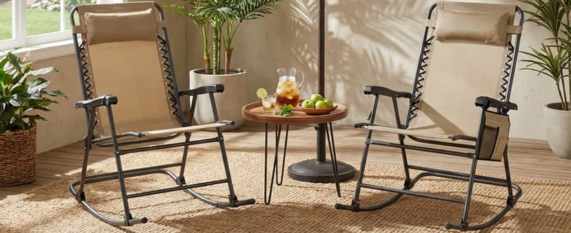 Yaheetech 26in Rocking Chair Outdoor Zero Gravity Folding Chairs Rocking Chairs Foldable Outdoor Reclining Lounge Chair for Outside Lawn with Cupholder/Pillow Ergonomic Design for Rest, Beige