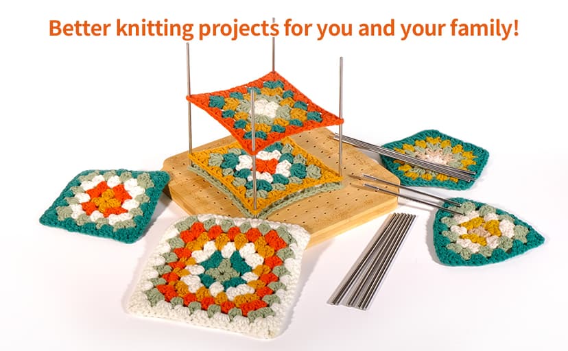 CraftyManor 7.6 in Blocking Boards for Crochet Projects with Rose Pattern, Crochet Blocking Board with Pegs, Granny Square Blocking Board with 20 Stainless Steel Pegs, Bamboo