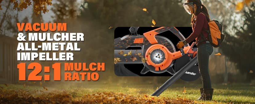 MAXLANDER Cordless Leaf Blower & Vacuum with Bag, 3-in-1 Brushless Battery Powered Leaf Vacuum Mulcher 40V 170MPH 360CFM 5 Speeds Leaf Blowers for Lawn Care 2x4.0Ah Battery & Charger Included