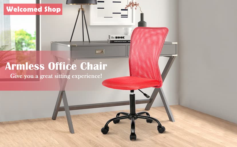 Ergonomic Office Chair Cheap Desk Chairwith Wheels Armless Lumbar Support Small Modern Adjustable Mid Back for Home Women or Men (Red)