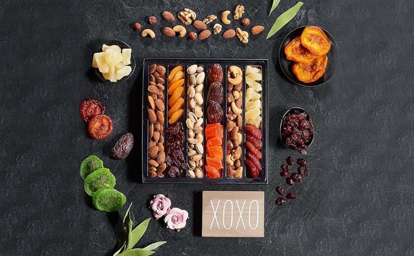 Dried Fruit & Nuts Gift Basket Arrangement Platter, Gourmet Food Snack Box, Gift Basket, Birthday Care Package, Healthy Kosher - Her Him - 12 Snackberry Assortment (Single)