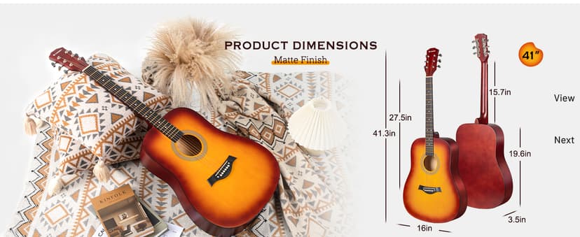 CAHAYA Acoustic Guitar For Beginner 41-inch - Full Size Wood Guitar Kit for Kids and Adults with Guitar bag Brass strings Capo String Pick and Clean Cloth for Gift CY0353