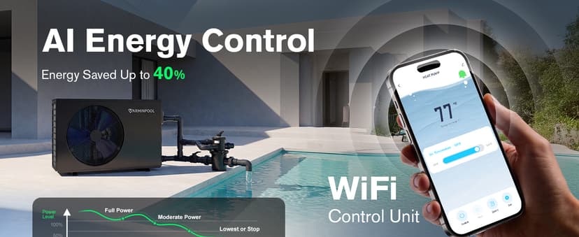 Electric Pool Heat Pump, 30,000 BTU Pool Heater, 8000 Gallons, WiFi Control, Titanium Heat Exchanger, Smart Inverter, for Above Ground and Inground Pools, 120V