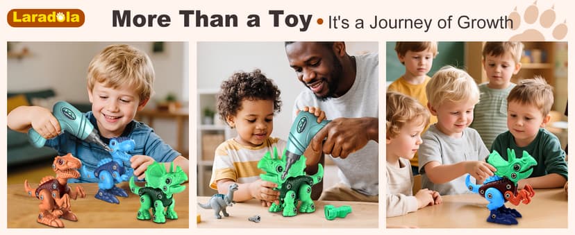 Laradola Dinosaur Toys for 3 4 5 6 7 8 Year Old Boys, Take Apart Dinosaur Toys for Kids 3-5 5-7 STEM Construction Building Kids Toy with Electric Drill, Party Christmas Birthday Gifts Boys Girls