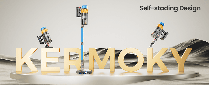 Kermoky Cordless Vacuum Cleaner, 650W 55KPA 70Mins Vacuum Cleaners for Home, Self-Standing Cordless Stick Vacuum with Anti-Tangle, Lightweight Wireless Vacuum for Hardwood Floor/Carpet/Pet Hair