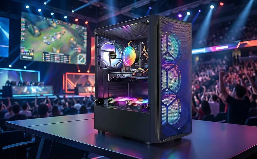 STGAubron Gaming PC Desktop Computer, Intel Core I7 up to 3.9 GHz, Radeon RX 580 8G, 16G RAM, 512G SSD, WiFi, Bluetooth 5.0, RGB Fan x6, RGB BT Sound Bar, Windows 10 Home