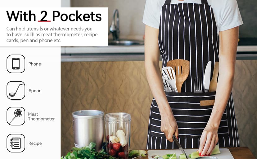 NLUS 2 Pack Kitchen Cooking Aprons, Adjustable Bib Soft Chef Apron with 2 Pockets for Men Women(Black/Brown Stripes) B08F79GXXM