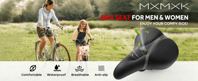 Bicycle Seat Replacement, Bike Seat for Men and Women, Comfort Wide Bike Saddle Memory Foam Padded Soft Bike Seat Cushion Compatible with Peloton, Mountain, City Bikes, Indoor Exercise Bikes