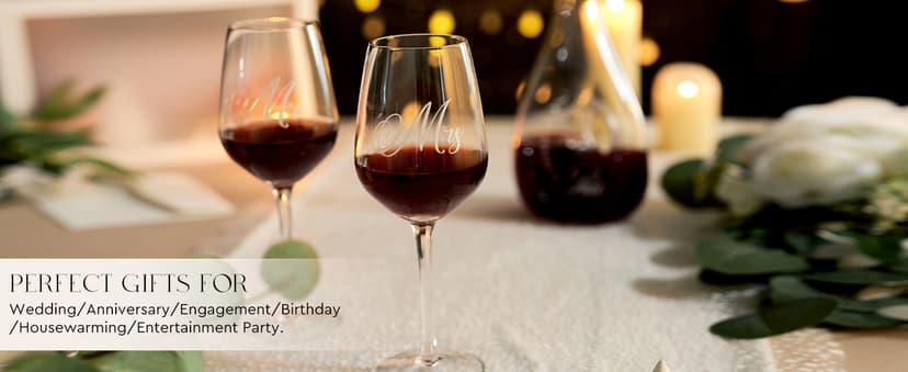 AW BRIDAL Mr and Mrs Wine Glasses and Decanter Set, Wedding Bridal Shower Engagement Gift for Couples 2025, Wedding Glasses for Anniversary Bride Bachelorette with Wood Keepsake Box