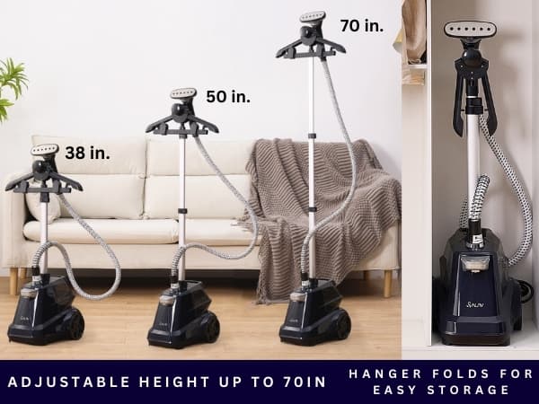 SALAV Commercial-Grade Standing Garment Steamer for Clothes with Auto-Off Safety 1800W Powerful Steam X-Large 3L Water Tank, 90-Min Continuous Use, Pedal-Control System, Beeps when Out of Water, Navy