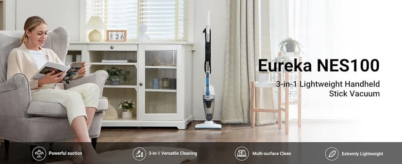 Eureka Corded Stick Vacuum Cleaner for Home Pet Hair, Lightweight Stick Vacuum Cleaner with Powerful Suction for Carpet Tile and Hard Floor, Aqua Blue, 3-in-1 Handheld Vac NES100