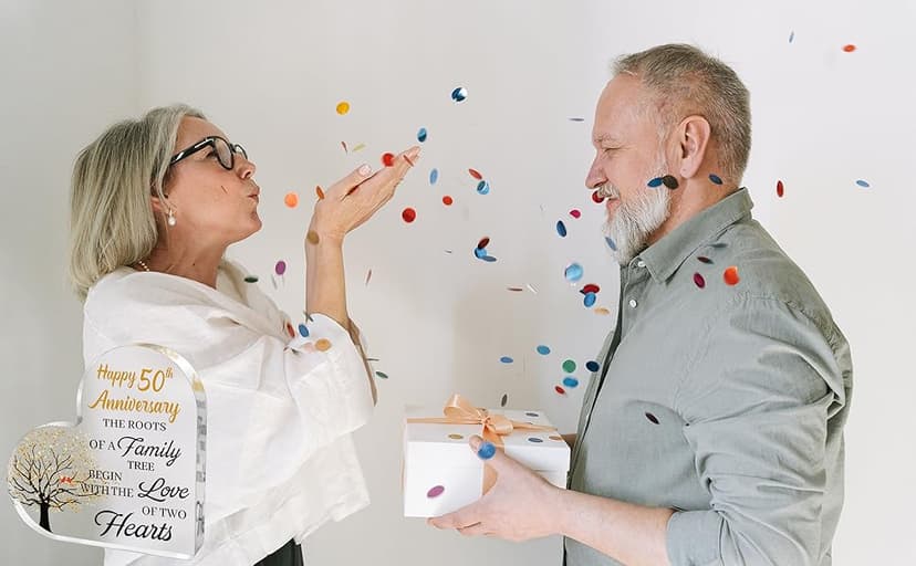 50th Anniversary Wedding Gifts for Couple Parents, Acrylic Heart Cake Topper Decorations, 50 Year Anniversary Presents Gifts Idea for Her Him