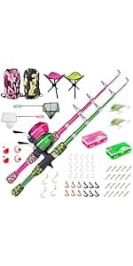 Lanaak Kids Fishing Pole, Kids Portable Telescopic Fishing Rod Set, Tackle Box and Fishing Net Combo Kit, Kids Fishing Gear for Boys and Girls Age 5-10 and Youth