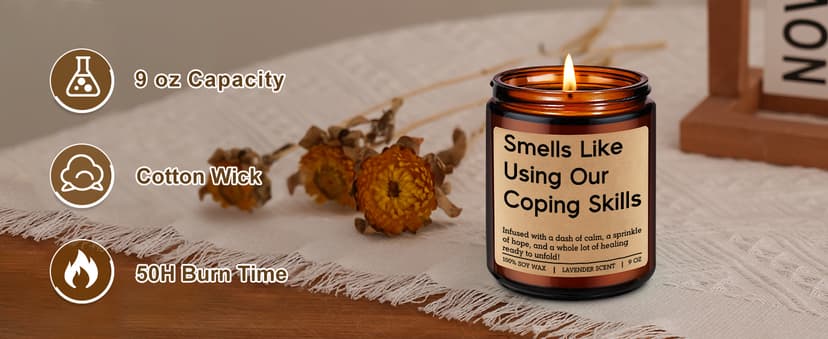 LEADO Funny Coping Skills Candle, Therapist Gifts - Mental Health, Graduation, Psychology, Christmas Gifts for Therapists, Social Worker, School Counselor, Psychologist, Women - Therapy Office Decor