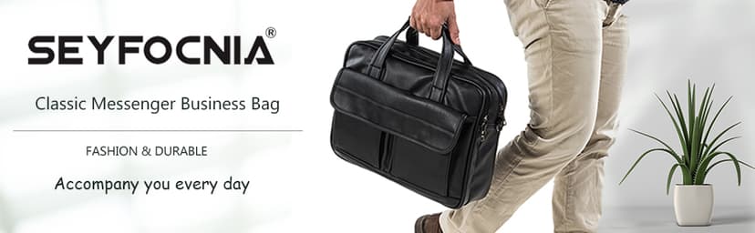 seyfocnia Men's Business Travel Briefcase Leather Handmade Messenger Bags Laptop Bag