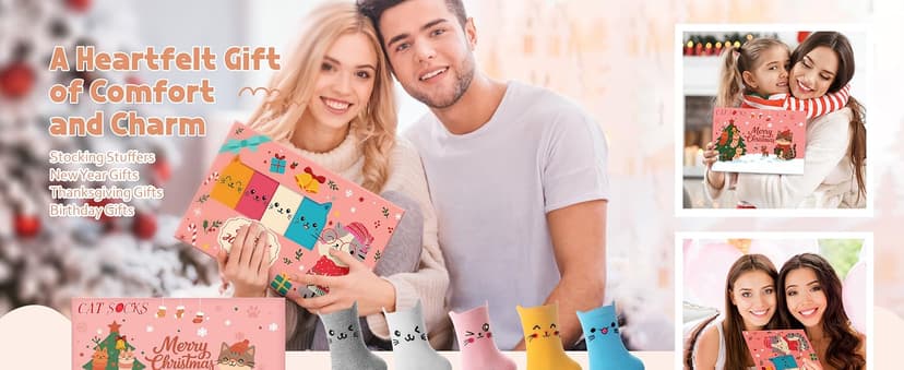 Cat Socks Stocking Stuffers for Women: Unique Funny Cute Cat Lover Gifts Novelty Comfy Animal Socks for Women, Christmas Xmas Gifts for Ladies Mom Wife Her Girlfriend Teen Girls Birthday Gift Ideas B0FM88P2PP